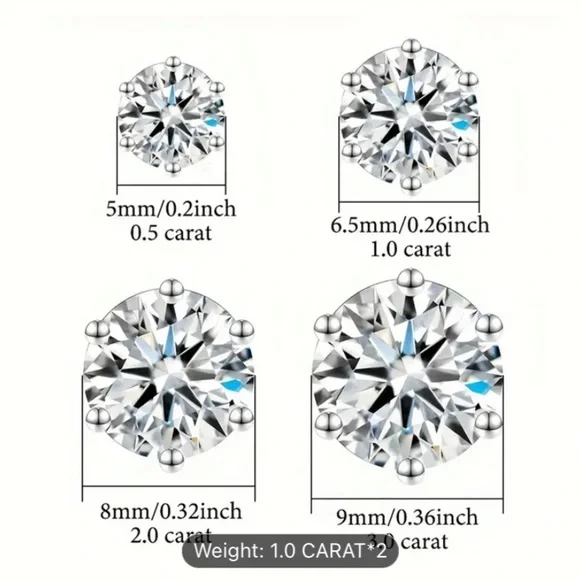 Moissanite Sparkling Silver  Stud Earrings with Gemstones - Picture 2 of 7